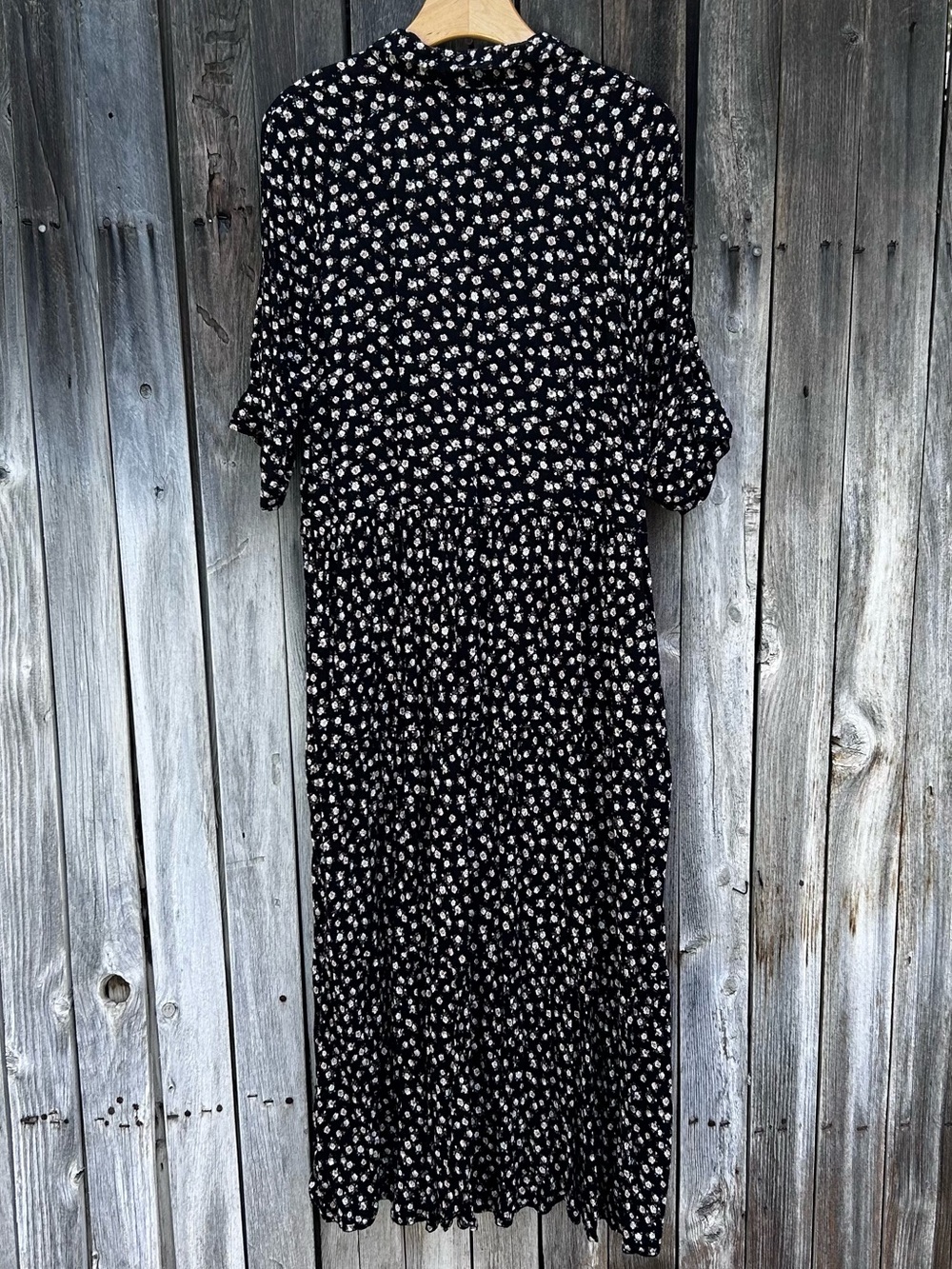 Natural Life Rebecca Midi Dress Rose Floral Print Rayon Black Cream XL - Picture 10 of 16